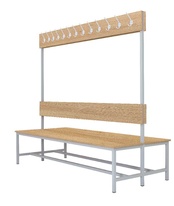 Šatní lavice oboustranná s 16 věšáky kov-lamino, délka 1200 mm, šedá - dub Nagano