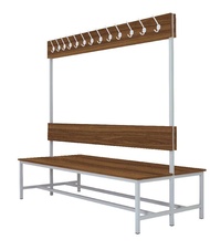 Šatní lavice oboustranná s 16 věšáky kov-lamino, délka 1200 mm, šedá - ořech