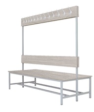 Šatní lavice oboustranná s 16 věšáky kov-lamino, délka 1200 mm, šedá - beton