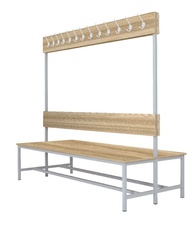 Šatní lavice oboustranná s 16 věšáky kov-lamino, délka 1200 mm, šedá - jasan Blonde Surfside