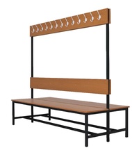 Šatní lavice oboustranná s 16 věšáky kov-lamino, délka 1200 mm, černá - třešeň