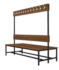 Šatní lavice oboustranná s 16 věšáky kov-lamino, délka 1200 mm, černá - ořech