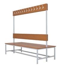 Šatní lavice oboustranná s 20 věšáky kov-lamino, délka 1500 mm, šedá - třešeň