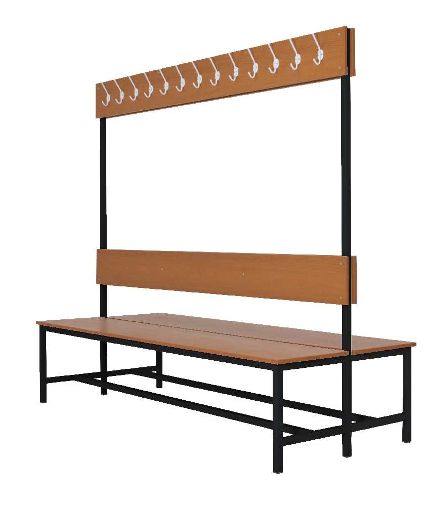 Šatní lavice oboustranná s 20 věšáky kov-lamino, délka 1500 mm, černá - třešeň