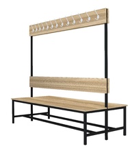 Šatní lavice oboustranná s 20 věšáky kov-lamino, délka 1500 mm, černá - jasan Blonde Surfside