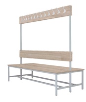 Šatní lavice oboustranná s 26 věšáky kov-lamino, délka 2000 mm, šedá - ořech Light Rockrord