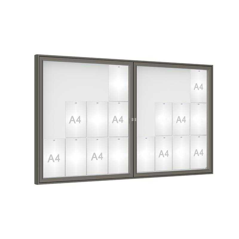Venkovní vitrína model 1000 dvoukřídlá, 24 x A4, plexi, šedá PRO