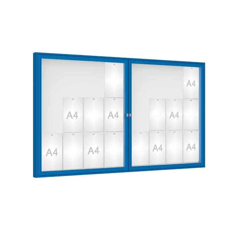 Venkovní vitrína model 1000 dvoukřídlá, 24 x A4, plexi, modrá