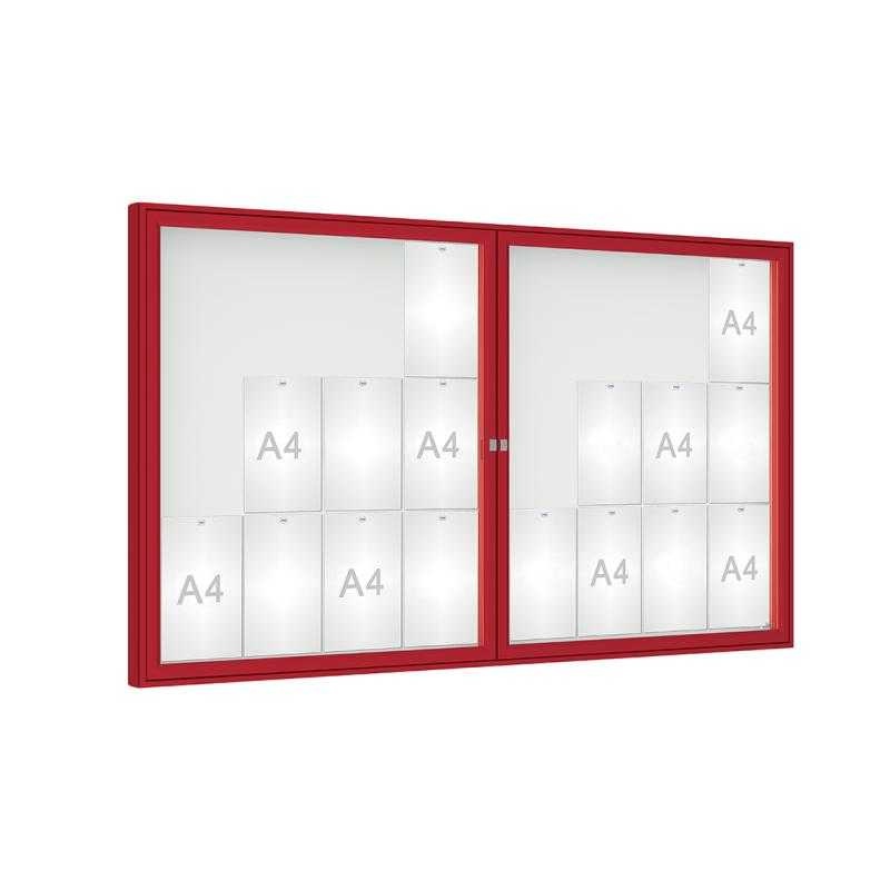 Venkovní vitrína model 1000 dvoukřídlá, 24 x A4, plexi, červená