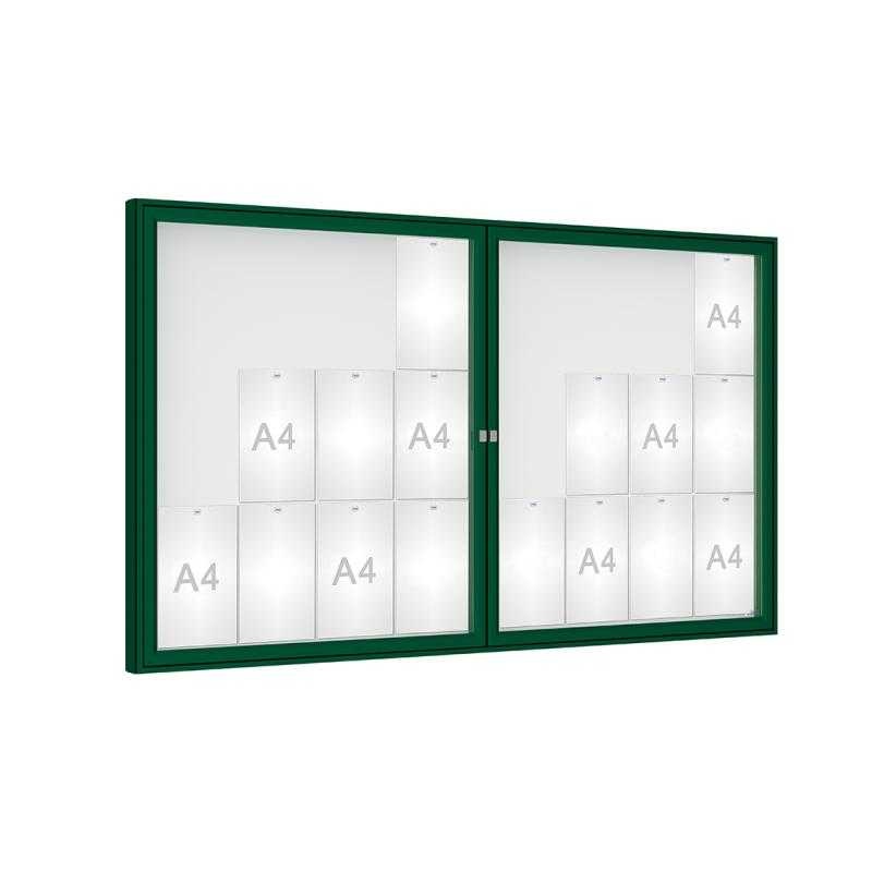 Venkovní vitrína model 1000 dvoukřídlá, 24 x A4, plexi, zelená