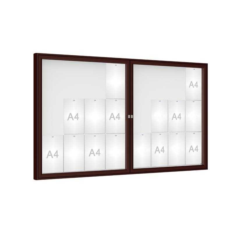 Venkovní vitrína model 1000 dvoukřídlá, 24 x A4, plexi, hnědá