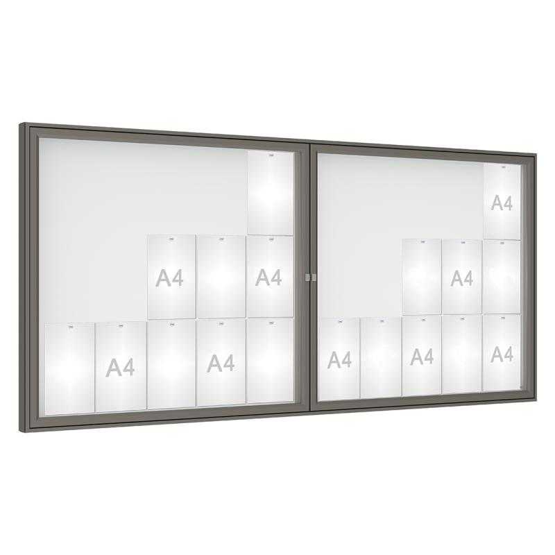 Venkovní vitrína model 1000 dvoukřídlá, 30 x A4, plexi, šedá PRO