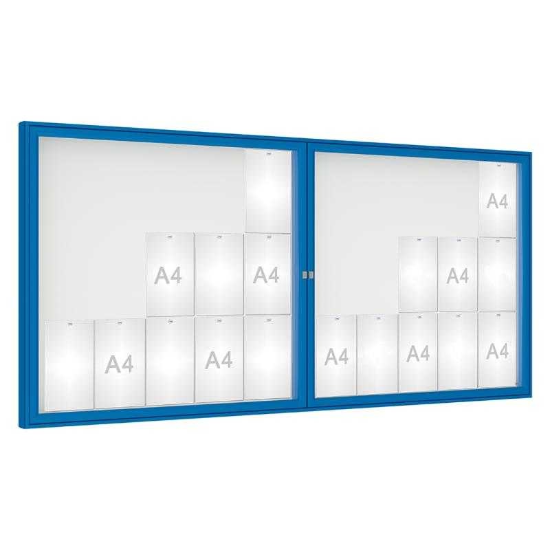Venkovní vitrína model 1000 dvoukřídlá, 30 x A4, plexi, modrá