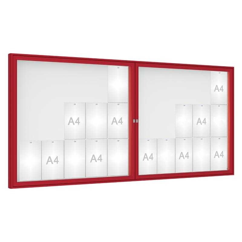 Venkovní vitrína model 1000 dvoukřídlá, 30 x A4, plexi, červená