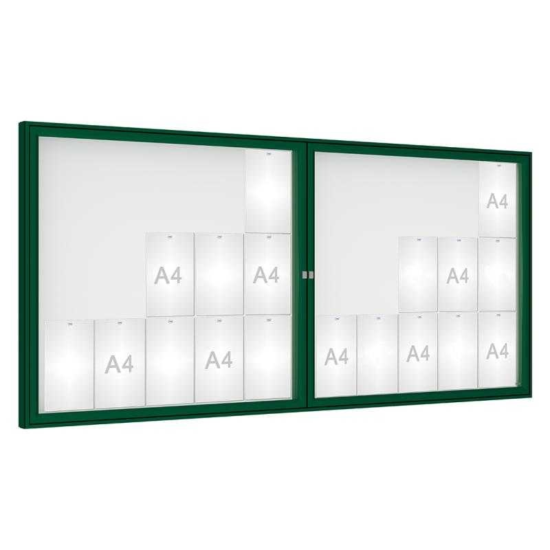 Venkovní vitrína model 1000 dvoukřídlá, 30 x A4, plexi, zelená