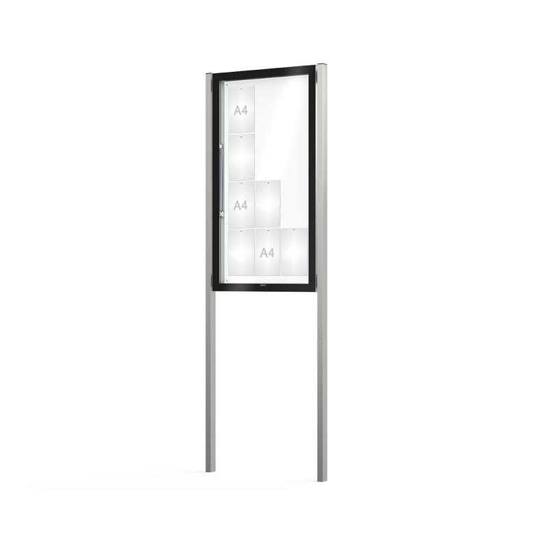 Venkovní černá moderní vitrína Edge, 12 x A4 včetně sloupků