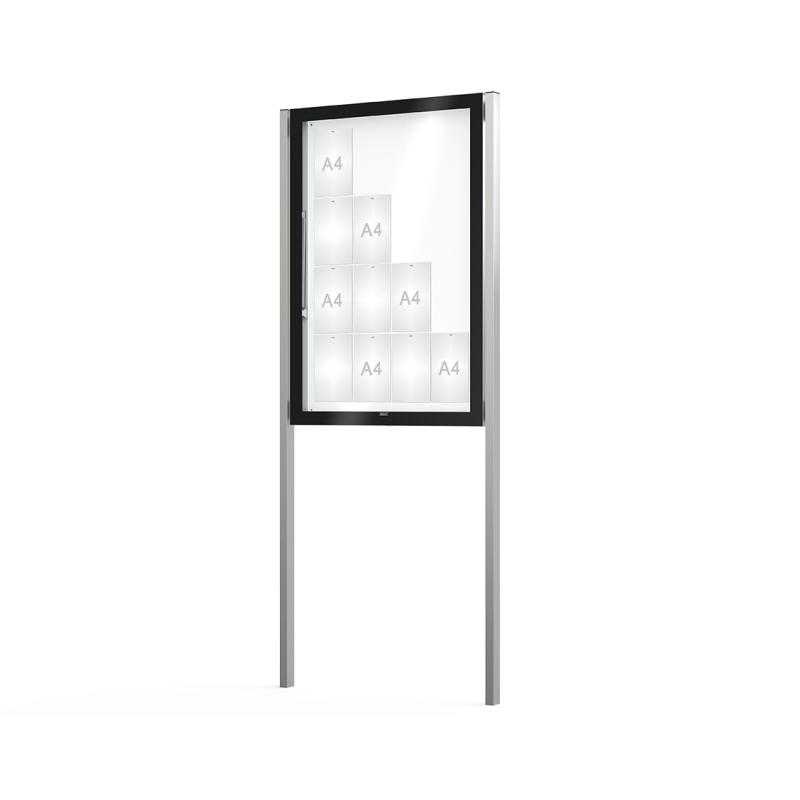 Venkovní černá moderní vitrína Edge, 16 x A4 včetně sloupků