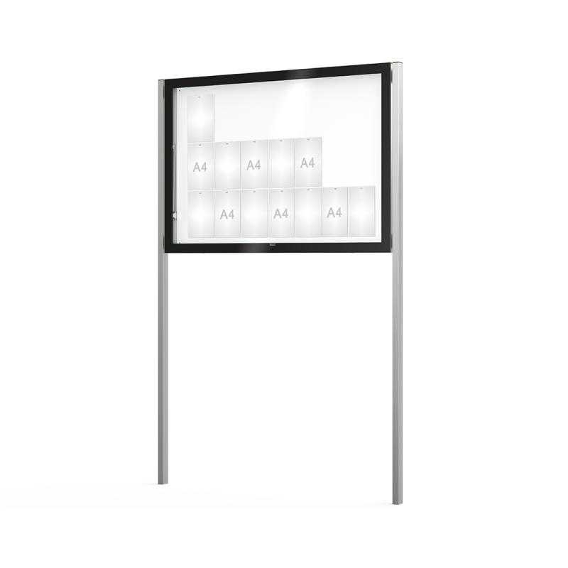 Venkovní černá moderní vitrína Edge, 21 x A4 včetně sloupků