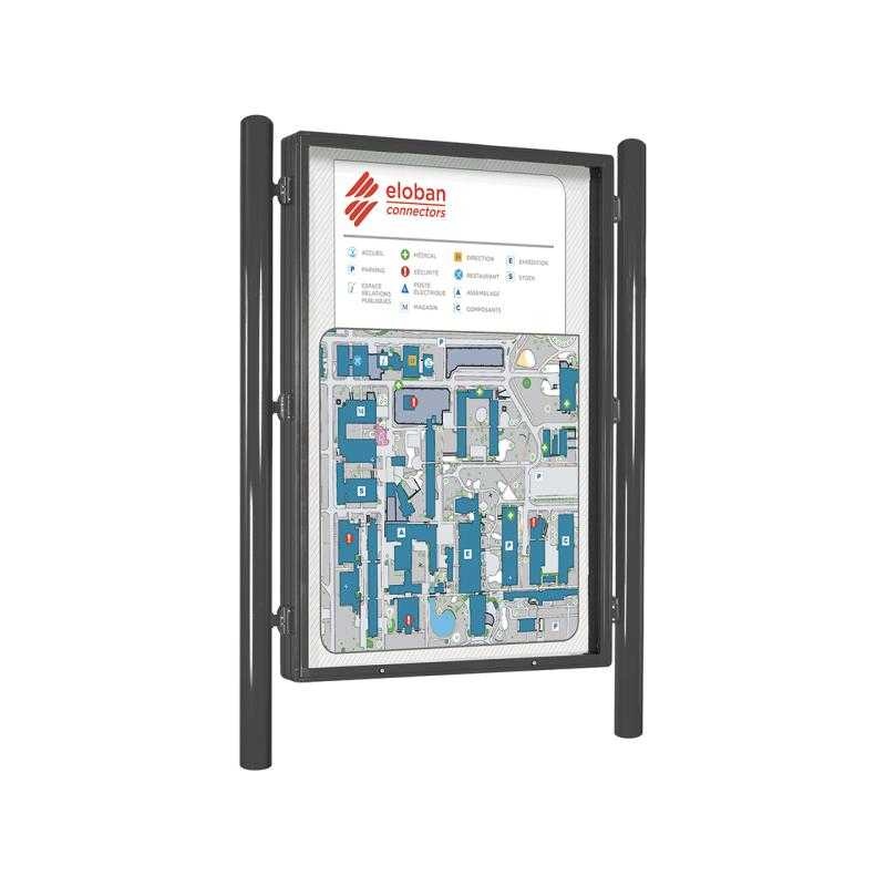 Jednostranná vitrína Carrefour 1860x1310 mm, včetně sloupků, šedá PRO