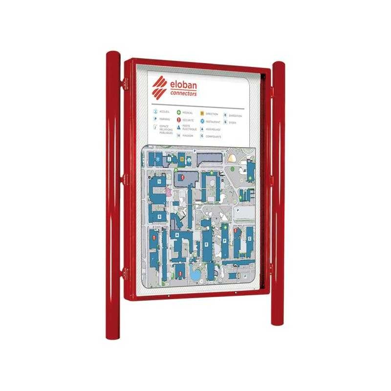 Jednostranná vitrína Carrefour 1860x1310 mm, včetně sloupků, červená