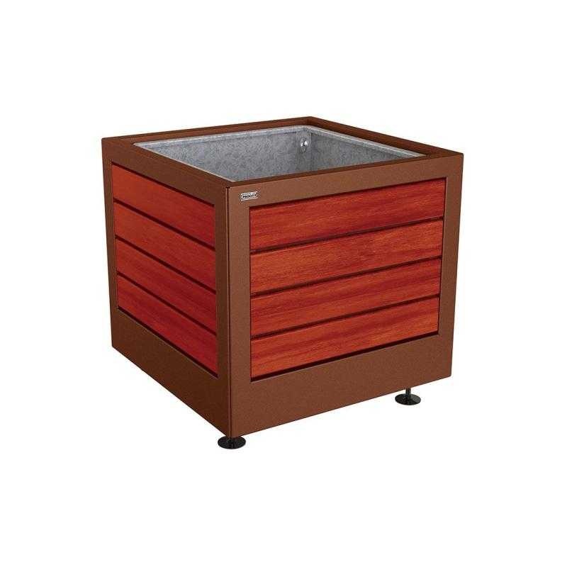 Květináč Silaos 80x80x70 cm, kov a mahagon, s vložkou, Corten