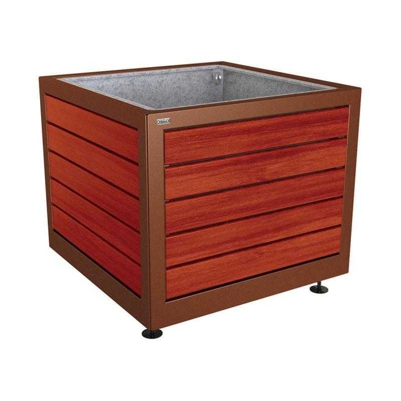 Květináč Silaos 100x100x80 cm, kov a mahagon, s vložkou, Corten