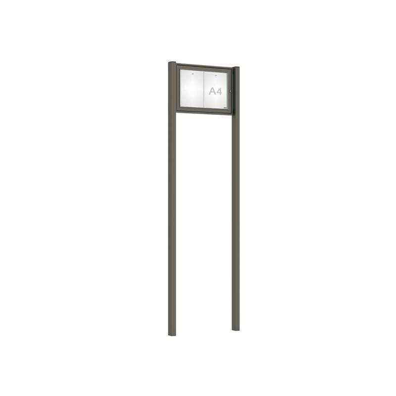 Venkovní elegantní vitrína Tradition, 2 x A4, včetně sloupků, šedá PRO