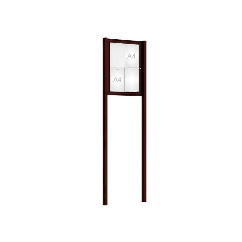 Venkovní elegantní vitrína Tradition, 4 x A4, včetně sloupků, hnědá
