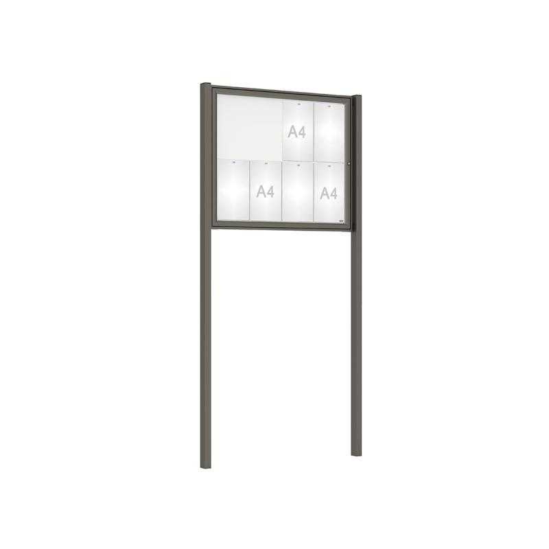 Venkovní elegantní vitrína Tradition, 8 x A4, včetně sloupků, šedá PRO