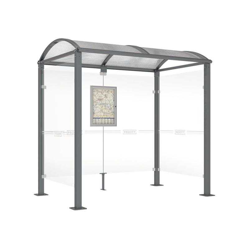 AKCE - Autobusová zastávka klenutá se dvěma bočnicemi 2500 mm, šedá PRO