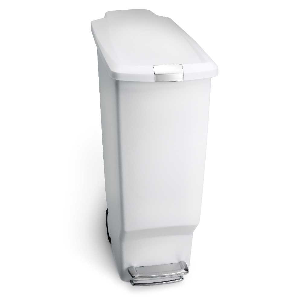 Plastový úzký pedálový odpadkový koš Simplehuman 40l, bílá