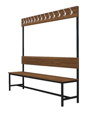 Šatní lavice s 10 věšáky kov-lamino, délka 1500 mm, černá - ořech