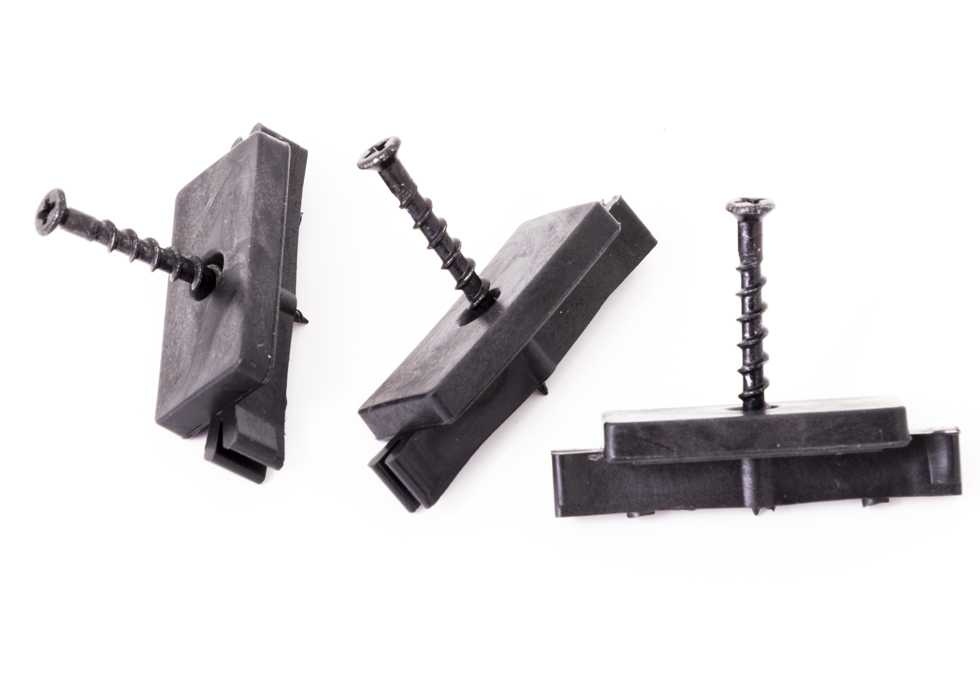 Příchytka terasového prkna G21 k nosníku WPC prken s černým šroubem