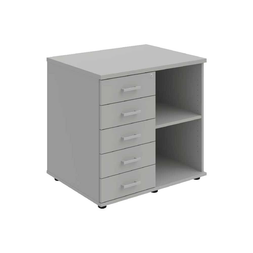 HOBIS skříň stolová levá s policí a zásuvkami - SPKZ 80 60 L P, léta podél, šedá