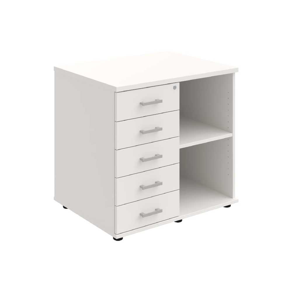 HOBIS skříň stolová levá s policí a zásuvkami - SPKZ 80 60 L N, léta napříč, bílá