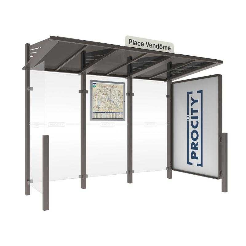 Autobusová zastávka CONVIVIALE s levou bočnicí a informační vitrínou 3000 mm