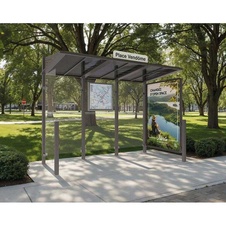 Autobusová zastávka CONVIVIALE s levou bočnicí a informační vitrínou 3000 mm