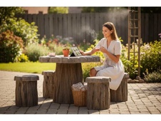 Betonové posezení 4+1 v imitaci dřeva