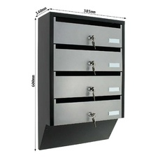 Rottner Depot 4 set poštovních schránek, stříbrno-černá