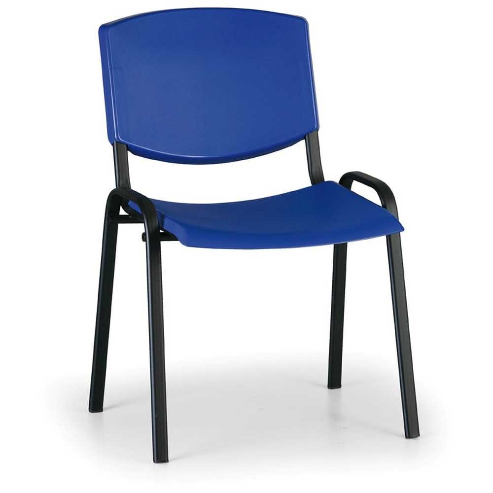 Konferenční plastová židle Smile, černá konstrukce, modrý plast