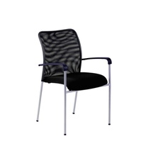 Jednací židle TRITON NET, černá – ergonomie sezení, síťovaný opěrák, pevný kříž s kolečky
