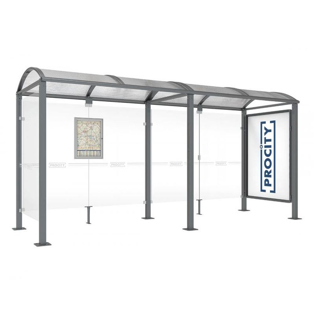Autobusová zastávka, oboustranná vitrína 1750x1200, boční plášť, délka 5000 mm