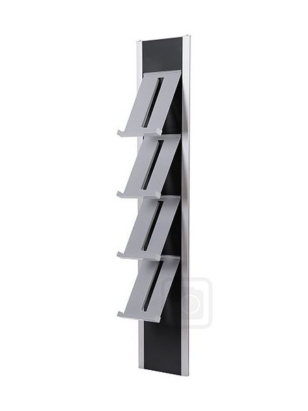 Nástěnný držák na letáky BRW černý, hliníkové kapsy A4